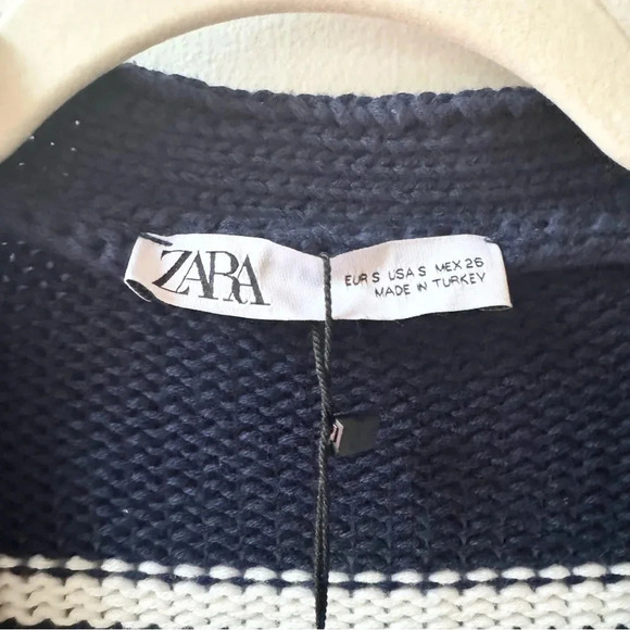 NWT Zara Striped Knit Cardigan Sweater Cropped V Neck Button Down - Picture 9 of 16